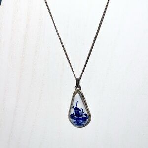Vintage Silver Holland Delft pendant and necklace 16 in